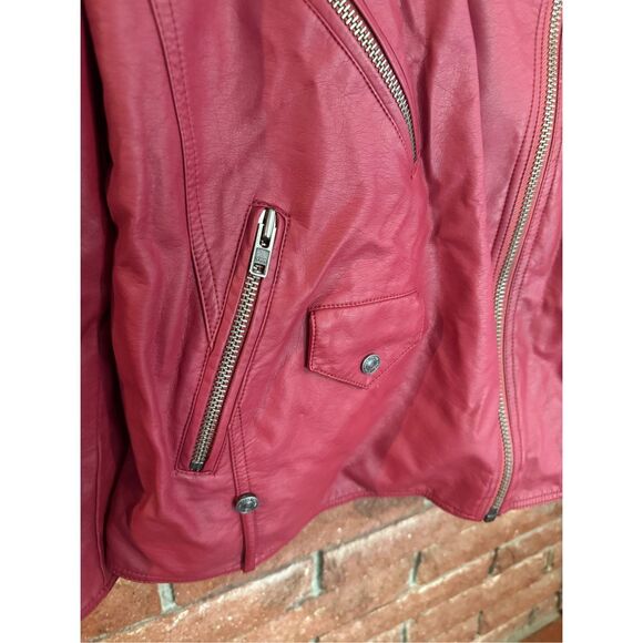 Free People Vegan Red Leather Jacket - Picture 3 of 12